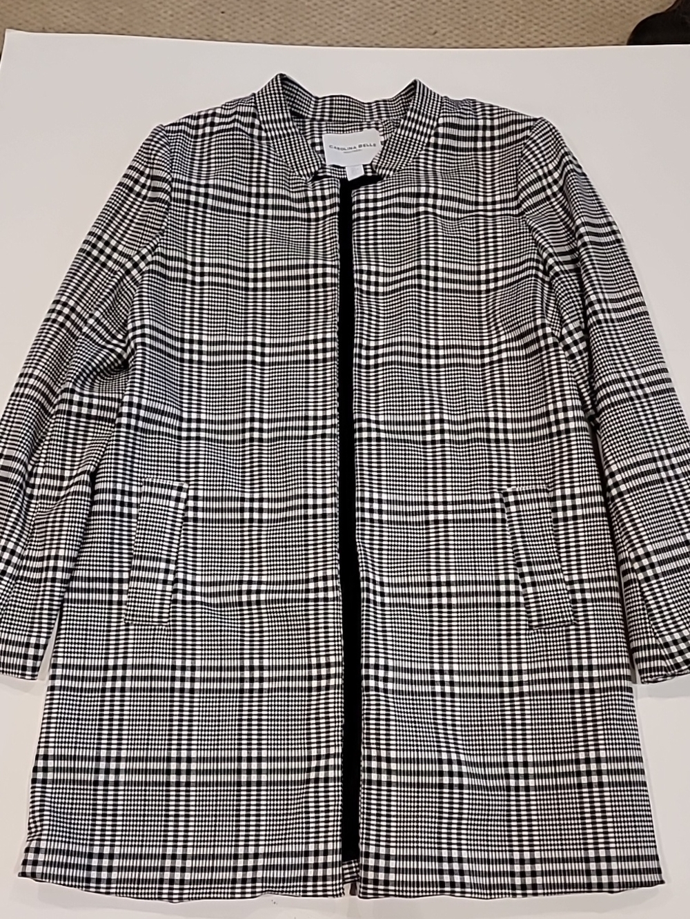 Carolina Belle Glen Plaid Top Coat Black White Large - Picture 5 of 15